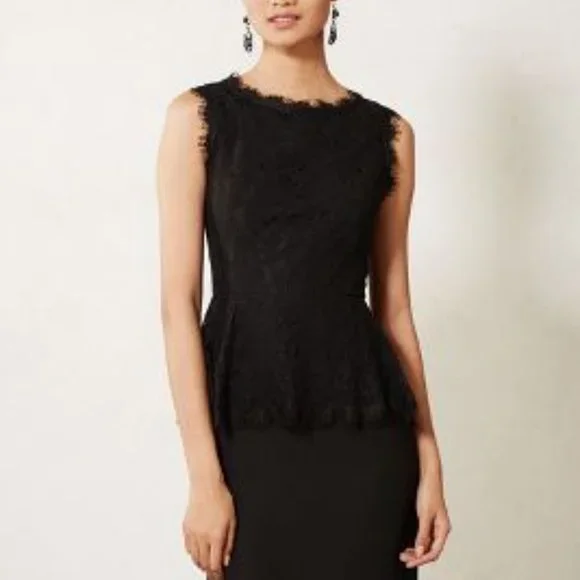 Elegant Maeve Black Peplum Lace Dress from Anthropologie - Caldora - Picture 1 of 6